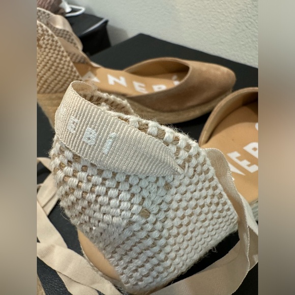 Ribbon wrap wedges. Barely worn. great condition. Neutral tones for any outfit. - Picture 6 of 7